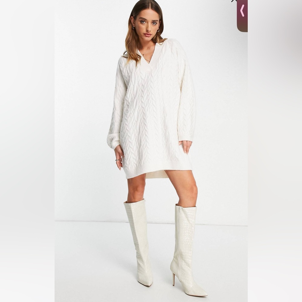 & Other Stories polyamide cable knit mini sweater dress in off white - IVORY
